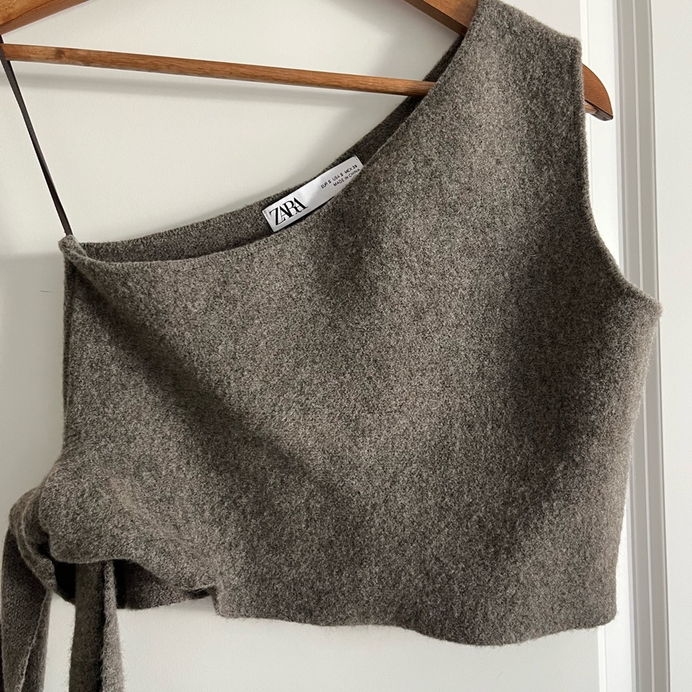 ZARA one shoulder wool crop tank sz S